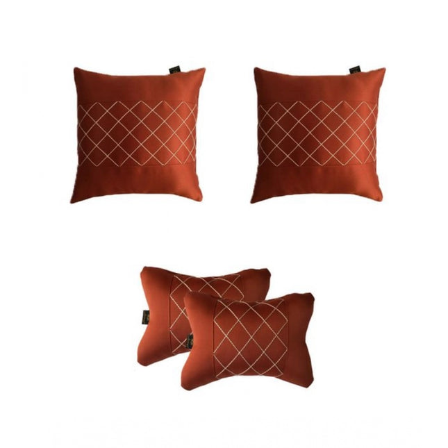 Rosolly Pack Of_4 Faux Leather Printed Car Pillow Sets (Brown, Size:Â 12x12 In)