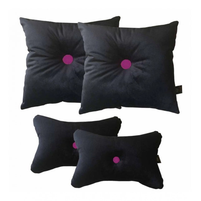 Rosolly Pack Of_4 Polyester Solid Car Pillow Sets (Black &amp; Pink, Size:Â 12x12 In)