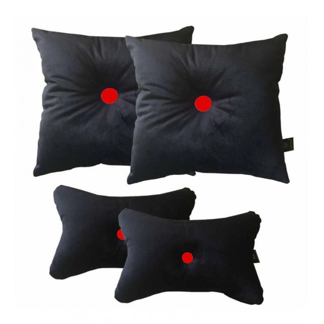 Rosolly Pack Of_4 Polyester Solid Car Pillow Sets (Black &amp; Red, Size:Â 12x12 In)