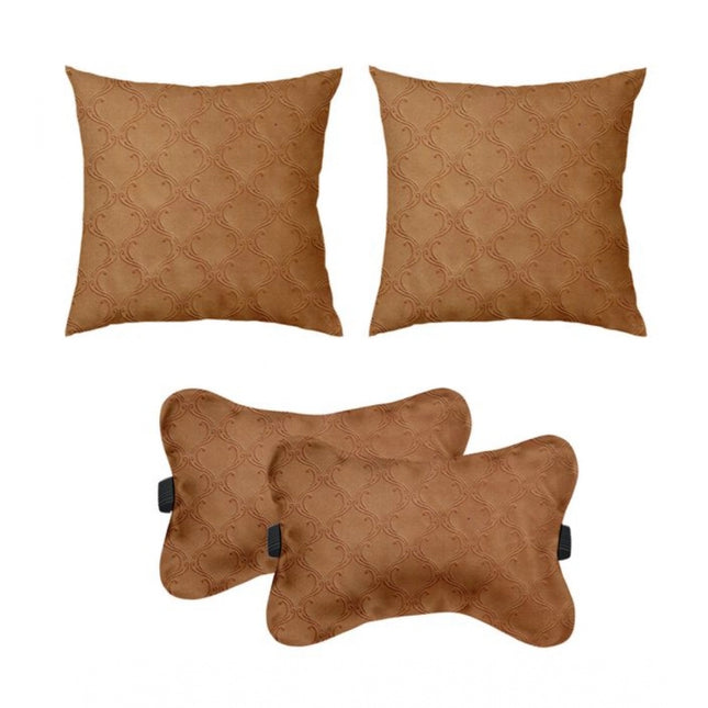 Rosolly Pack Of_4 Polyester Printed Car Pillow Sets (Brown, Size:Â 12x12 In)