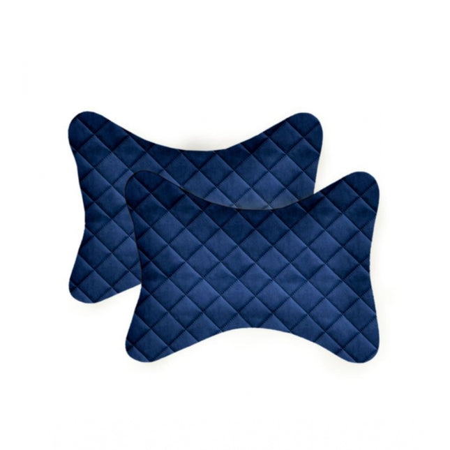Rosolly Pack Of_2 Velvet CheckedÂ  Bone Neck Pillow (Navy Blue, Size:Â 6x10 In)