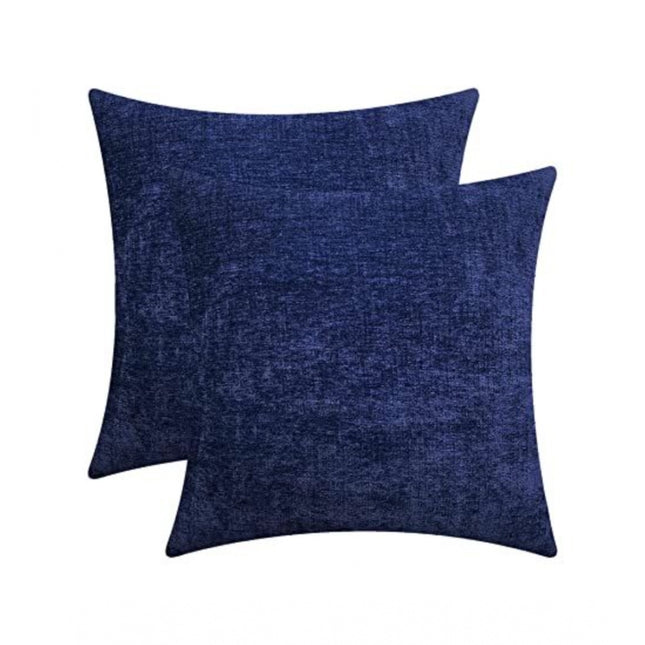 Rosolly Pack Of_2 Chenille Checkered Cushion Covers (Navy Blue, Size:Â 18x18 In)