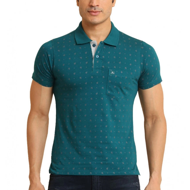 Rosolly Men's Casual Cotton Printed Polo Neck Half Sleeve T-Shirt (Green)