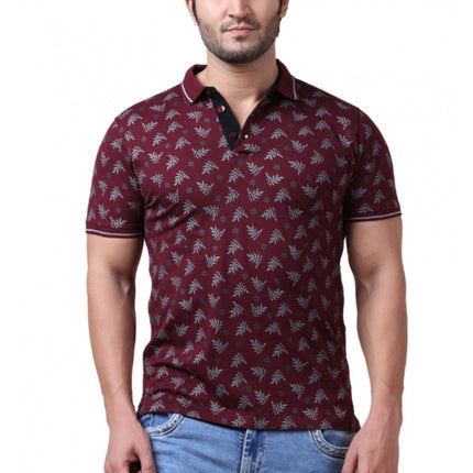 Rosolly Men's Casual Cotton Printed Polo Neck Half Sleeve T-Shirt (Plum)