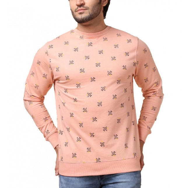 Rosolly Men's Casual Cotton Printed Round Neck Full Sleeve Sweat Shirt (Peach)
