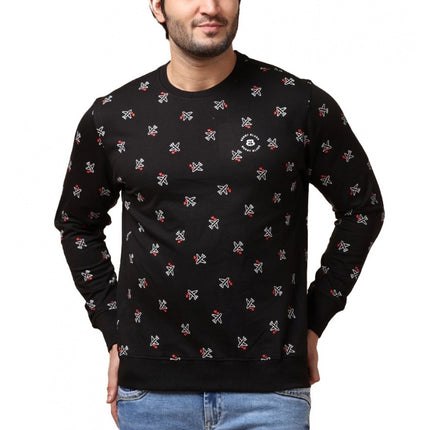 Rosolly Men's Casual Cotton Printed Round Neck Full Sleeve Sweat Shirt (Black)