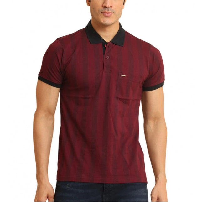 Rosolly Men's Casual Cotton Printed Polo Neck Half Sleeve T-Shirt (Plum)