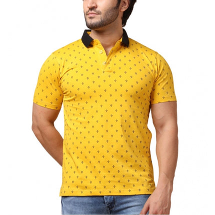 Rosolly Men's Casual Cotton Printed Polo Neck Half Sleeve T-Shirt (Yellow)