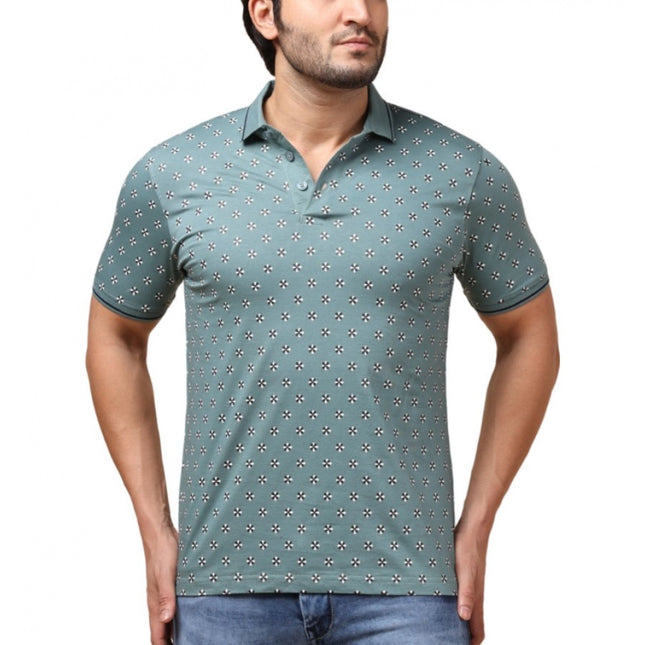 Rosolly Men's Casual Cotton Printed Polo Neck Half Sleeve T-Shirt (Grey)