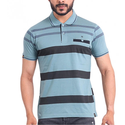 Rosolly Men's Casual Cotton Printed Polo Neck Half Sleeve T-Shirt (Green)