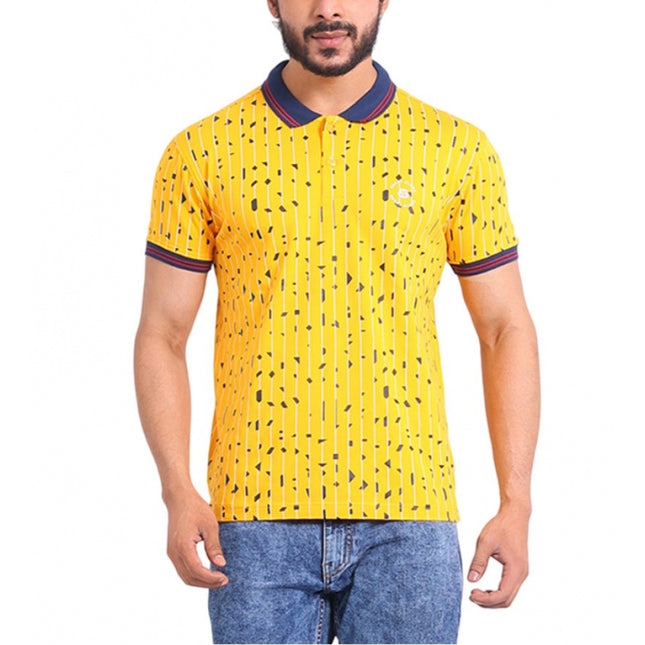 Rosolly Men's Casual Cotton Printed Polo Neck Half Sleeve T-Shirt (Turmeric)