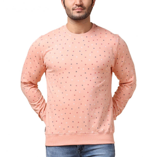 Rosolly Men's Casual Cotton Printed Round Neck Full Sleeve Sweat Shirt (Peach)