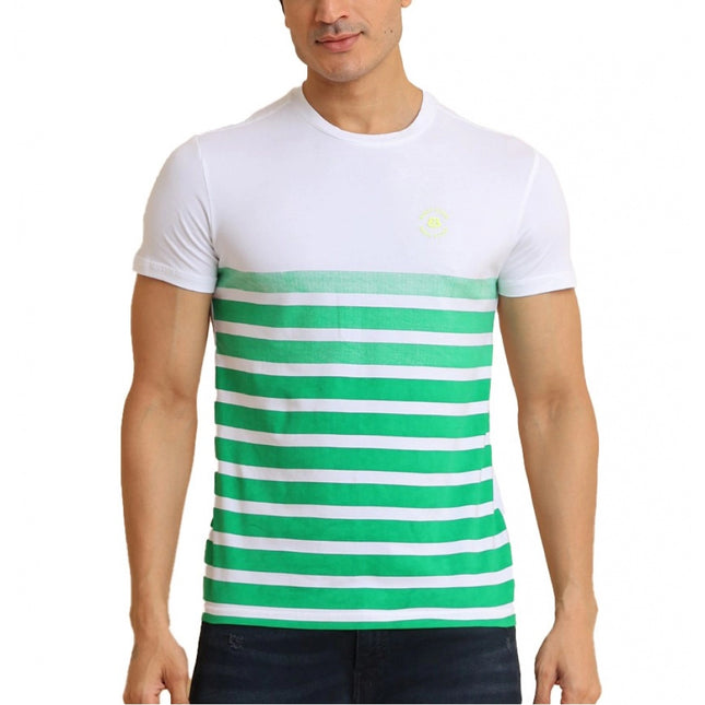 Rosolly Men's Casual Cotton Printed Round Neck Half Sleeve T-Shirt (Green)