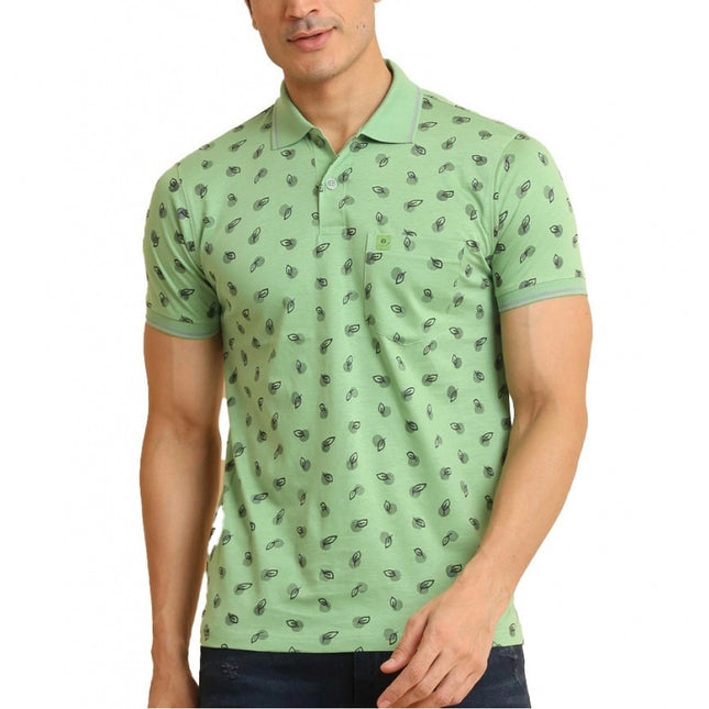 Rosolly Men's Casual Cotton Printed Polo Neck Half Sleeve T-Shirt (Light Green)