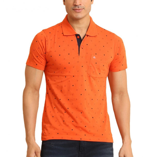 Rosolly Men's Casual Cotton Printed Polo Neck Half Sleeve T-Shirt (Rust)