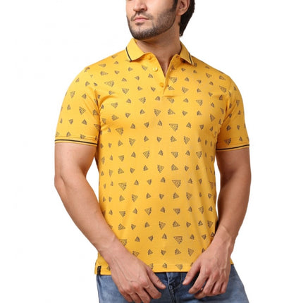 Rosolly Men's Casual Cotton Printed Polo Neck Half Sleeve T-Shirt (Mustard)