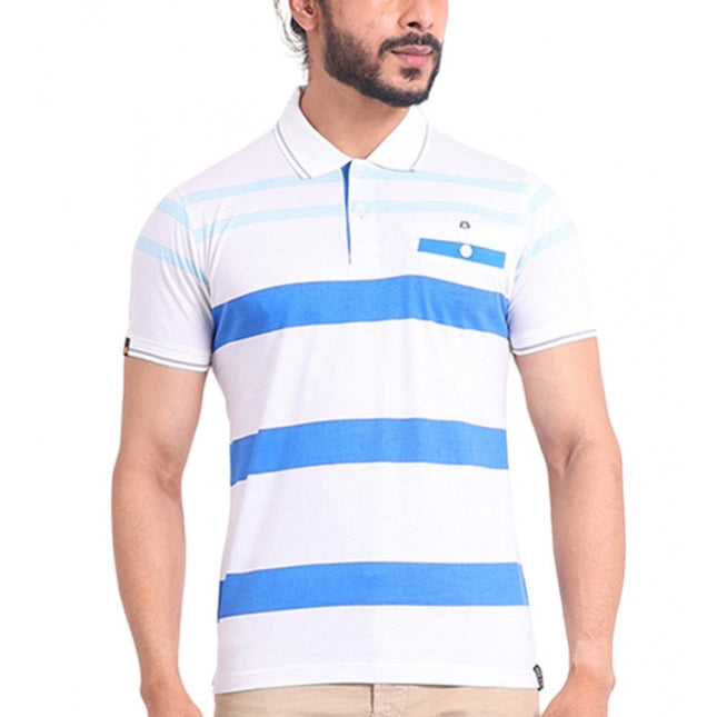 Rosolly Men's Casual Cotton Printed Polo Neck Half Sleeve T-Shirt (White)