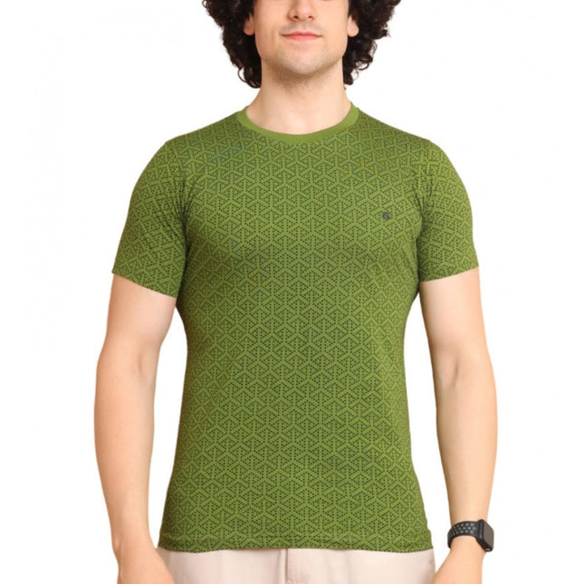 Rosolly Men's Casual Cotton Printed Round Neck Half Sleeve T-Shirt (Green)