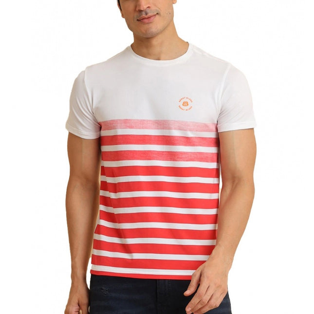 Rosolly Men's Casual Cotton Printed Round Neck Half Sleeve T-Shirt (Red)