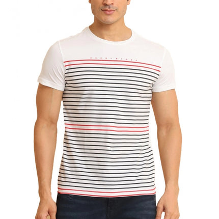 Rosolly Men's Casual Cotton Printed Round Neck Half Sleeve T-Shirt (White)