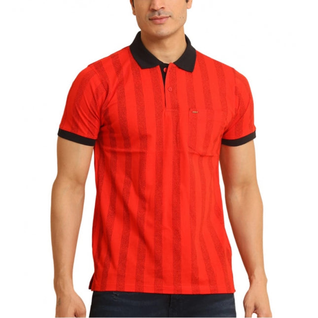 Rosolly Men's Casual Cotton Printed Polo Neck Half Sleeve T-Shirt (Red)