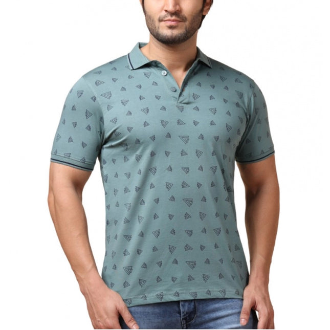 Rosolly Men's Casual Cotton Printed Polo Neck Half Sleeve T-Shirt (Grey)
