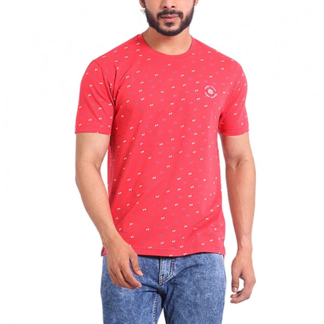 Rosolly Men's Casual Cotton Printed Round Neck Half Sleeve T-Shirt (Red)