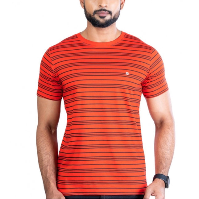 Rosolly Men's Casual Cotton Printed Round Neck Half Sleeve T-Shirt (Red)
