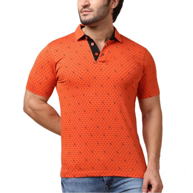 Rosolly Men's Casual Cotton Printed Polo Neck Half Sleeve T-Shirt (Rust)