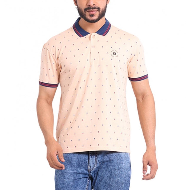 Rosolly Men's Casual Cotton Printed Polo Neck Half Sleeve T-Shirt (Peach)