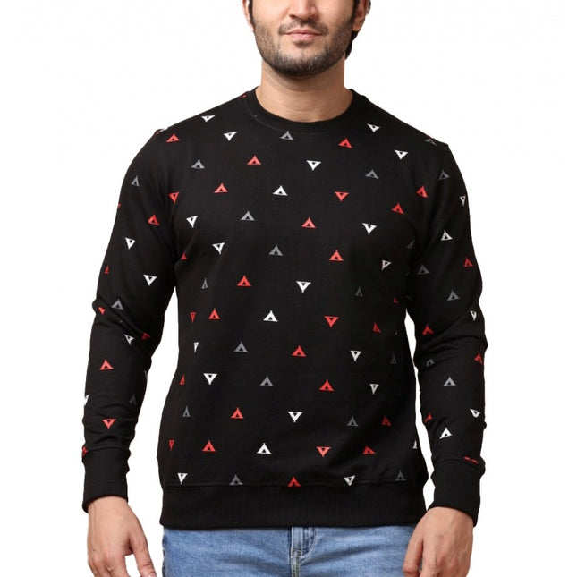 Rosolly Men's Casual Cotton Printed Round Neck Full Sleeve Sweat Shirt (Black)