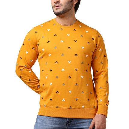 Rosolly Men's Casual Cotton Printed Round Neck Full Sleeve Sweat Shirt (Mustard)