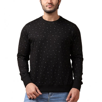 Rosolly Men's Casual Cotton Printed Round Neck Full Sleeve Sweat Shirt (Black)