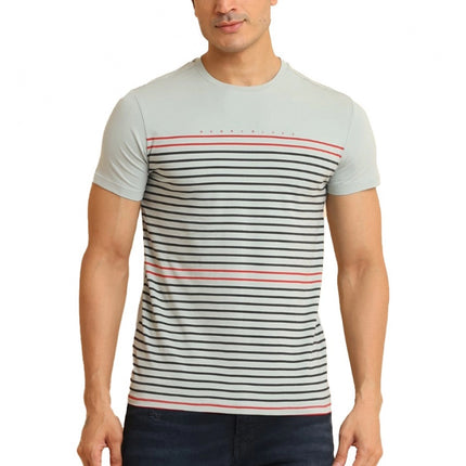 Rosolly Men's Casual Cotton Printed Round Neck Half Sleeve T-Shirt (Grey)