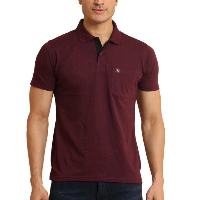 Rosolly Men's Casual Cotton Printed Polo Neck Half Sleeve T-Shirt (Wine)