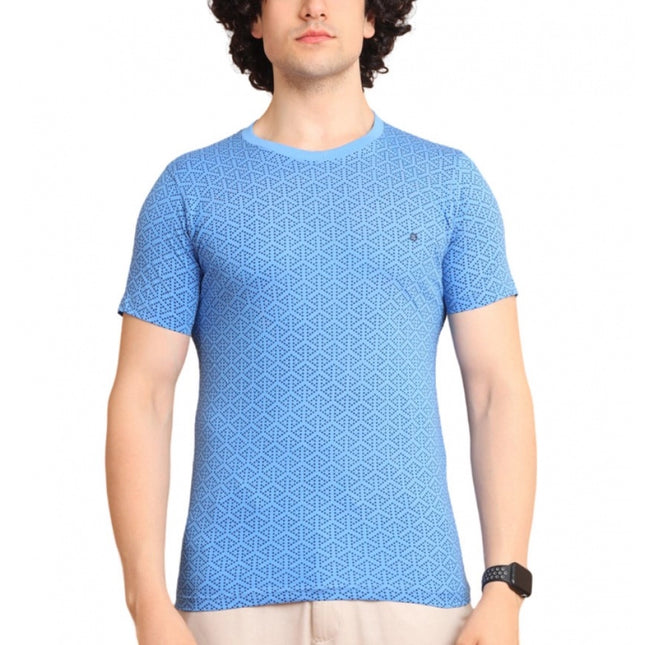Rosolly Men's Casual Cotton Printed Round Neck Half Sleeve T-Shirt (LightBlue)
