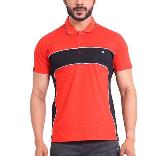 Rosolly Men's Casual Cotton Printed Polo Neck Half Sleeve T-Shirt (Red)
