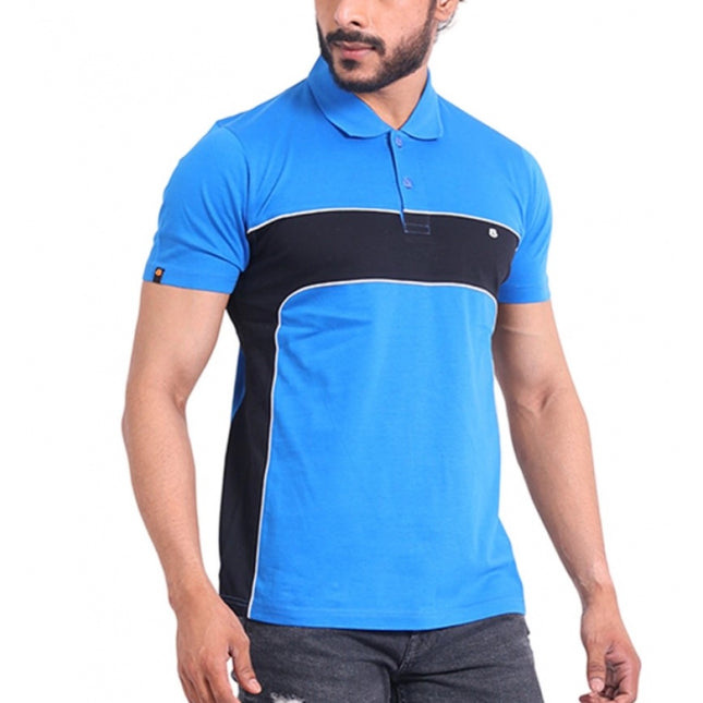 Rosolly Men's Casual Cotton Printed Polo Neck Half Sleeve T-Shirt (Inkblue)