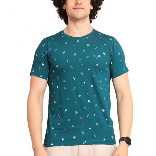 Rosolly Men's Casual Cotton Printed Round Neck Half Sleeve T-Shirt (Green)