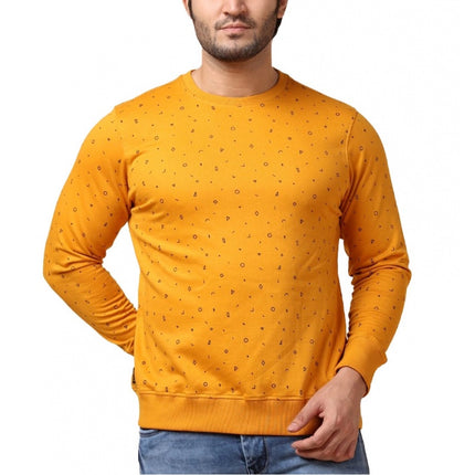 Rosolly Men's Casual Cotton Printed Round Neck Full Sleeve Sweat Shirt (Mustard)