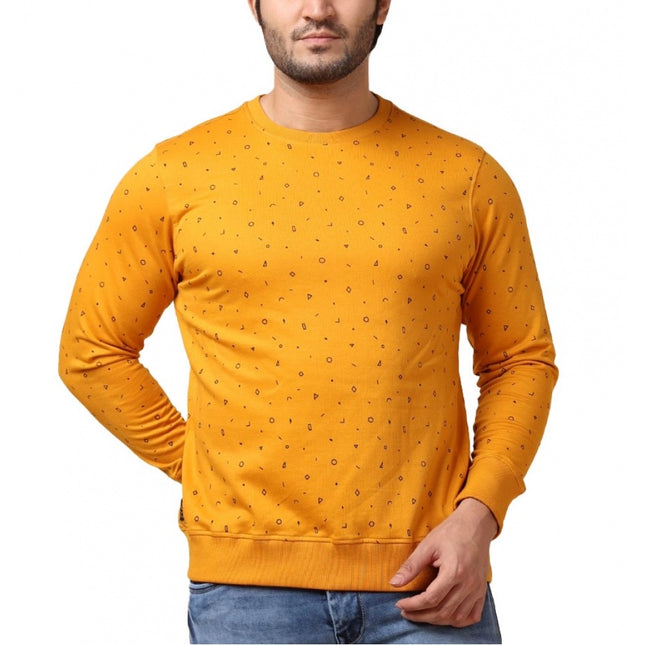 Rosolly Men's Casual Cotton Printed Round Neck Full Sleeve Sweat Shirt (Mustard)