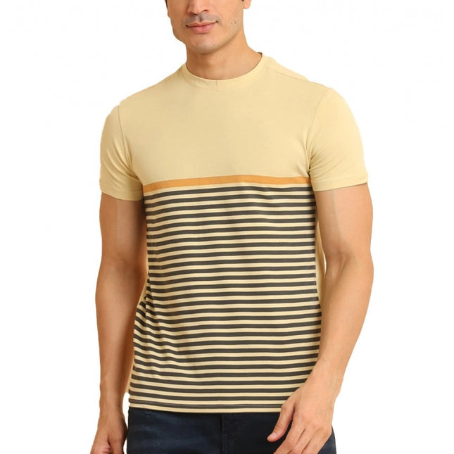 Rosolly Men's Casual Cotton Printed Round Neck Half Sleeve T-Shirt (Brown)