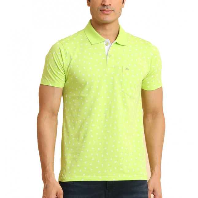Rosolly Men's Casual Cotton Printed Polo Neck Half Sleeve T-Shirt (Green)