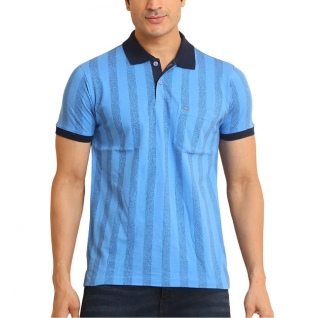 Rosolly Men's Casual Cotton Printed Polo Neck Half Sleeve T-Shirt (LightBlue)