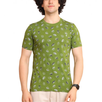 Rosolly Men's Casual Cotton Printed Round Neck Half Sleeve T-Shirt (Green)