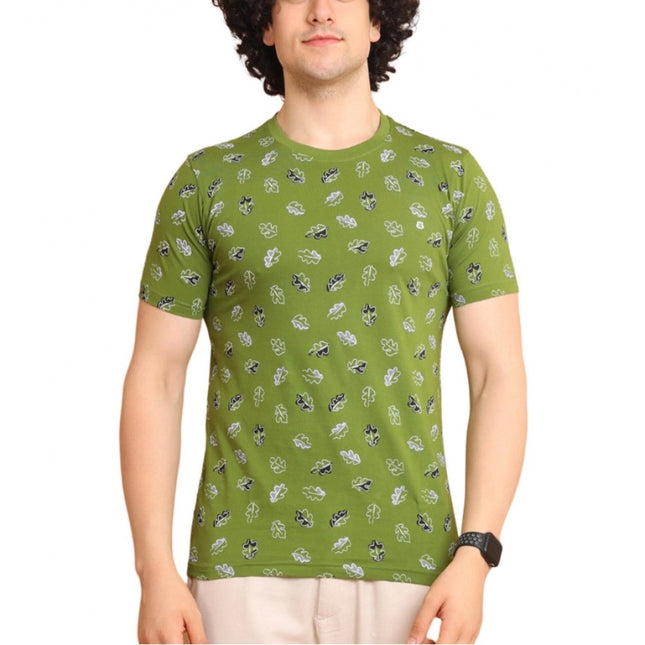 Rosolly Men's Casual Cotton Printed Round Neck Half Sleeve T-Shirt (Green)