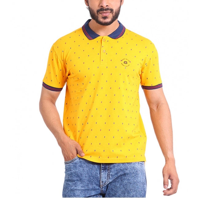 Rosolly Men's Casual Cotton Printed Polo Neck Half Sleeve T-Shirt (Turmeric)