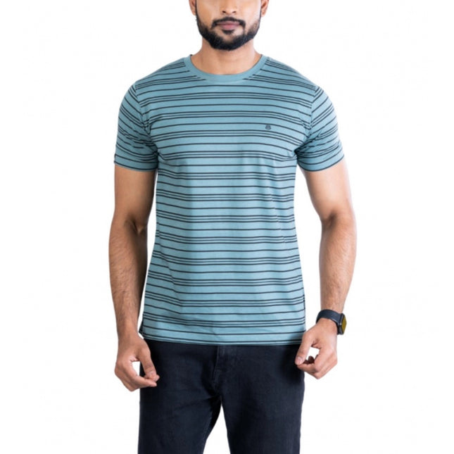 Rosolly Men's Casual Cotton Printed Round Neck Half Sleeve T-Shirt (Gery)