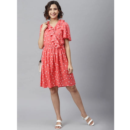 Rosolly Women's Polyester Polka Flutter Above Knee Dress (Coral)