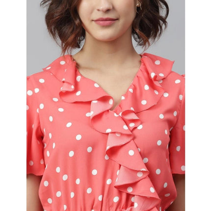 Rosolly Women's Polyester Polka Flutter Above Knee Dress (Coral)